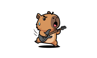 Cartoon Capybara Playing Electric Guitar.