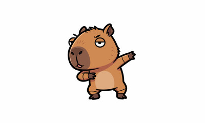 Cartoon Capybara dap pose Standing on Hind Legs.