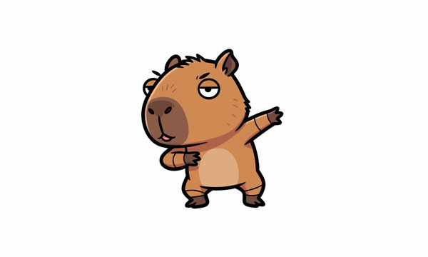Cartoon Capybara dap pose Standing on Hind Legs.