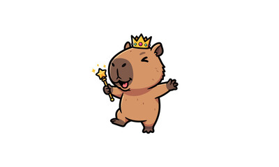 Cartoon Capybara Wearing Crown and Holding Scepter.