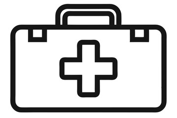 Obraz premium Simplified black line art showcases a medical first aid kit container emblem