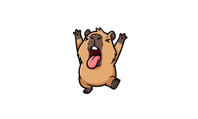 Happy Cartoon Capybara Jumping with Joy.