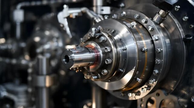 Engineer finetunes highenergy plasma beam thruster components focusing on stability and power output adjustments within advanced spacecraft engine bay.