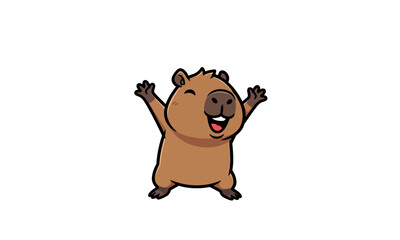 Happy Cartoon Capybara Character with Open Arms.