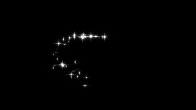 Luxury white glitter sparkles trail with twinkling stars line, magic dust pixie path, glowing fairy sparkle burst, fast glittering star lines and shimmering particle on black screen background 4K.