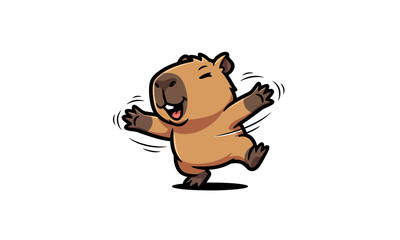 Happy Cartoon Capybara Dancing Freely.