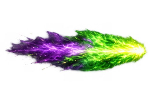 Dynamic mystical green and purple fireball stream with glowing light effect and magic particles on transparent background - Powered by Adobe