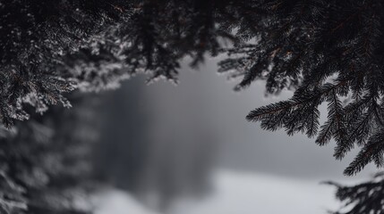 曇りの日の冬の風景の中の雪の木々