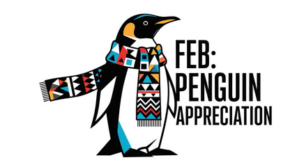 Colorful penguin wearing geometric scarf for Penguin Appreciation Month