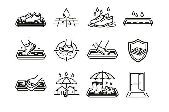 Cue vector minimalist care prevention muddy contain wet cleanup icon easy shoe