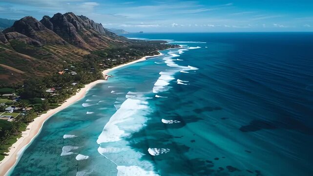 Exploring a Coastal Resort Landscape With Turquoise Ocean and White Sand Beach