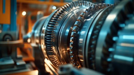 Fototapeta premium Detailed view of a complex mechanical device with multiple moving parts. Industrial setting.
