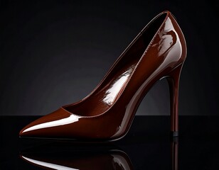 Elegant brown high heel shoe on dark background