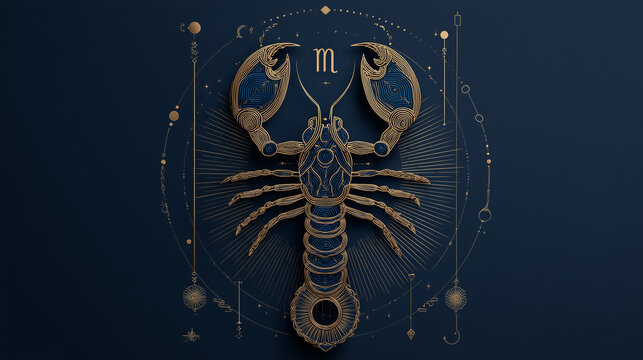 Znak zodiaku Skorpion w kolorach niebiesko-złotych