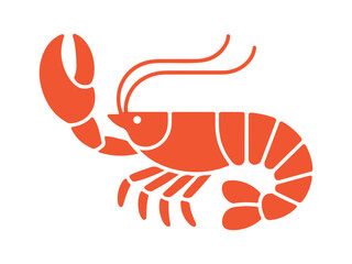 Red lobster or shrimp icon, seafood restaurant logo, minimalist crustacean illustration isolated on white background