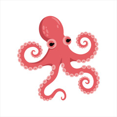 Cute pink octopus cartoon illustration with curled tentacles