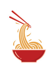 Noodle Bowl Illustration with Chopsticks and Splashing Ramen for Asian Cuisine Design