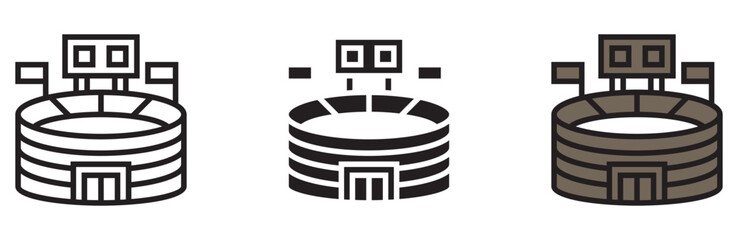 Modern stadium designs with sleek architecture and varied color schemes