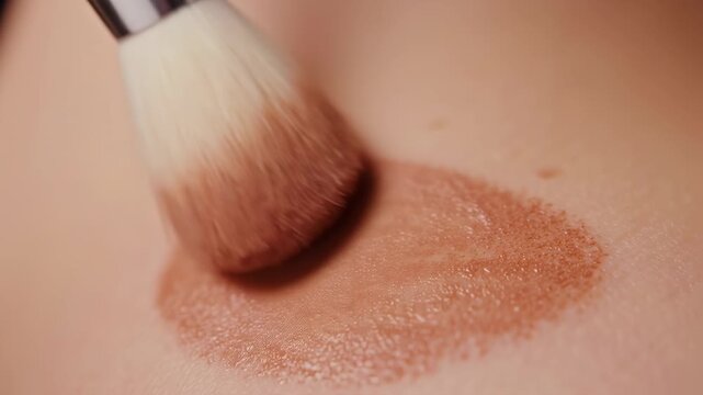Cosmetic Brush Applying Liquid Foundation on Skin for Flawless Coverage