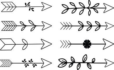 Leaf Arrow Set in Natural Eco Style Vector, Hand Drawn Leaf Arrows Collection