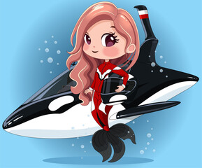 Racing Mermaid Riding Underwater Bike &ndash; Cute Cartoon Fantasy Character