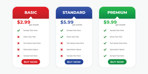 clean simple pricing table template for website