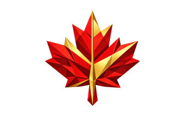 Glistening ruby red and gold maple leaf logo depicting canadian heritage and polygonal jewel design