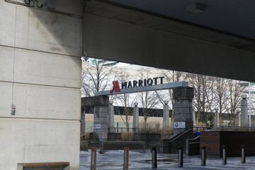 Naklejka premium sign outside Marriot hotel located on the north side of Rogers Centre stadium at 1 Blue Jays Way, Toronto