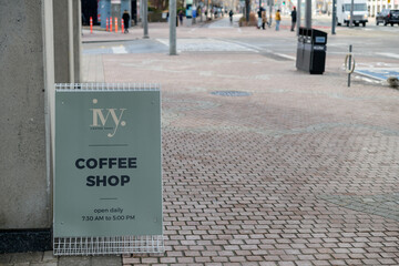 Naklejka premium sidewalk sign outside Ivy Coffee Shop (Waterfront) located at 109 Queens Quay W, Toronto
