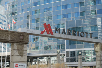 Naklejka premium sign outside Marriot hotel located on the north side of Rogers Centre stadium at 1 Blue Jays Way, Toronto