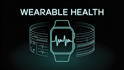 Wearable Health Technology: A modern depiction of wearable health technology, showcasing a smartwatch displaying health metrics against a dark backdrop, symbolizing advancements in digital wellness.