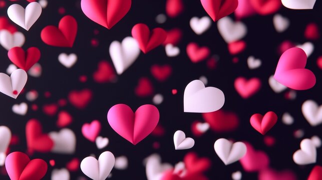 Pink and red hearts exploding with love