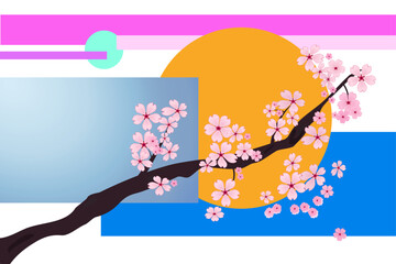 Sakura branch. Vector drawing in Art Nouveau style. An illustration for decoration with a sakura branch.