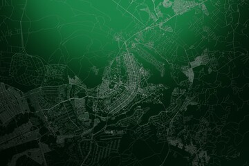 Fototapeta premium Street map of Brasilia (Brazil) engraved on green metal background. Light is coming from top. 3d render, illustration