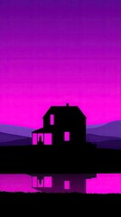 an old house with colorful lights inside