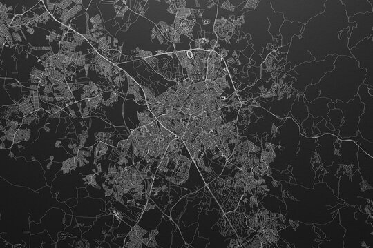 Street map of Campinas (Brazil) on black paper with light coming from top