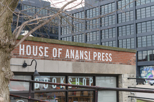 exterior of House of Anansi Press and Groundwood Books, a Canadian literary publisher and bookshop at 128 Sterling Rd, Toronto, in the Junction Triangle neighbourhood