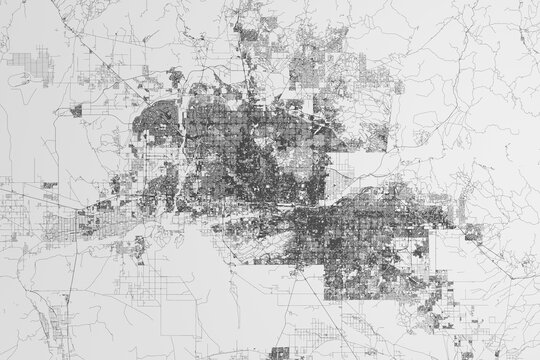 Map of the streets of Phoenix (Arizona, USA) on white background. 3d render, illustration