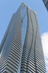 Naklejka premium north and west elevation of One Bloor Street East, a 76‑storey mixed‑use residential and retail tower at the southeast corner of Yonge & Bloor in downtown Toronto