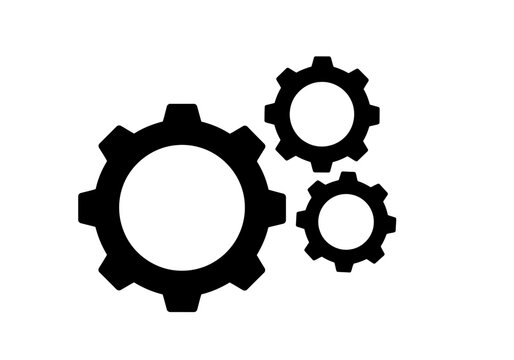 A fine silhouette of three black gears interlocking representing settings mechanics engineering or process management icon