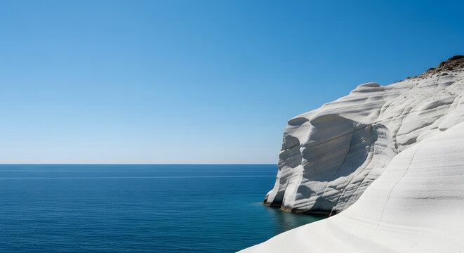 White Volcanic Rock Cliffs Overlooking the Aegean Sea Under Clea