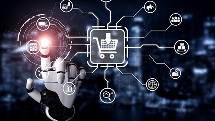 Fototapeta na wymiar Omni-channel marketing and online shopping strategies, cross-platform customer experience, brand unification, and integrated marketing communication across digital channels. Muxer