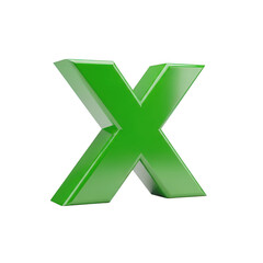 Obraz premium Green 3d x symbol isolated on transparent background