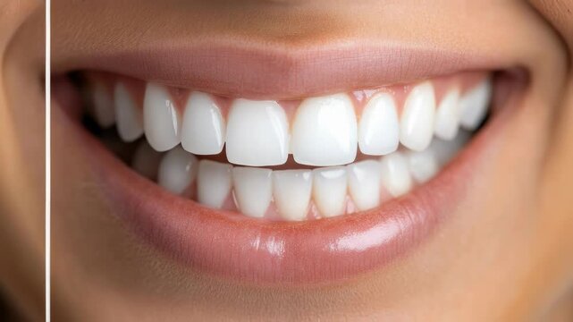 Beautiful gleaming teeth, showing a radiant smile and perfect oral health. This close up displays bright white enamel and clean gums, a result of superior dental care. Hygiene achievement.