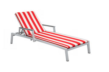 Red and white striped sun lounger providing comfort and relaxation, perfect for beach, pool, or patio vacations