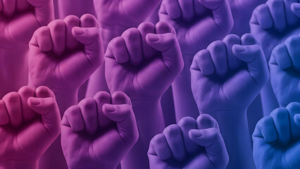 A vibrant display of fists in a gradient of purple hues