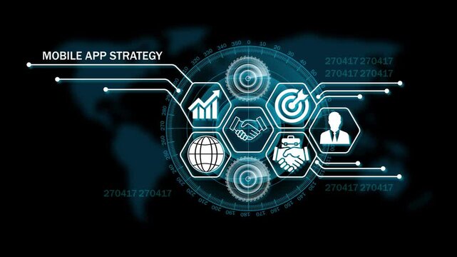 mobile app strategy Lifecycle on Futuristic Radar Technology Background. 4k animation