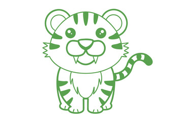 Obraz premium A cheerful outline of a green tiger standing on its hind legs shows cuteness