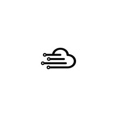 Modern cloud computing logo with digital data lines. Tech icon for network connectivity, server hosting, and cloud storage solutions. Minimalist software and information technology symbol.