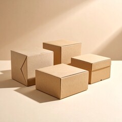 Brown cardboard boxes on a beige background